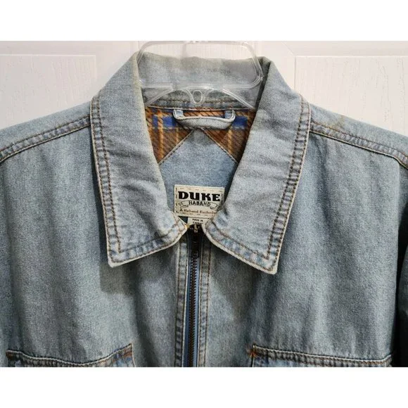 VTG Duke Haband USA Army Jungle Patch Flannel Lined Denim Full Zip Jacket Size M - Picture 2 of 16